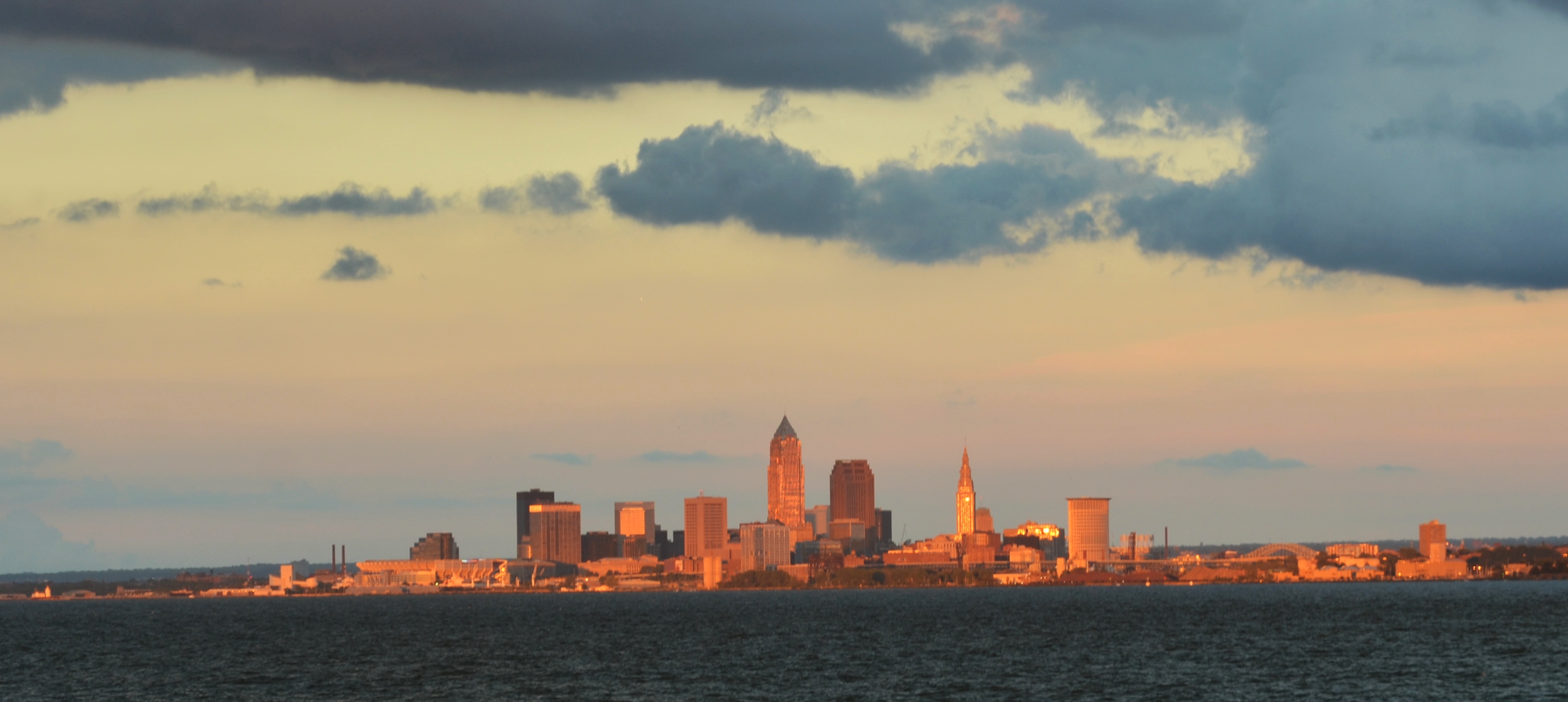 Cleveland skyline across Lake Erie from Lakewood Park
